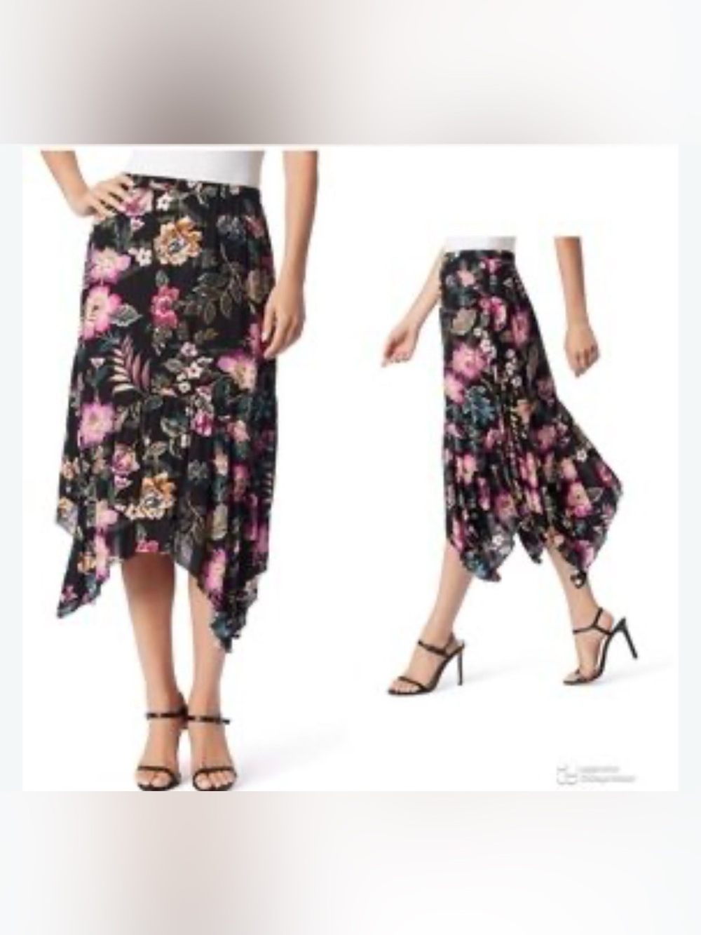 Jessica Simpson Floral Pink Black multi color
Jagged Asymmetrical Skirt stretchy